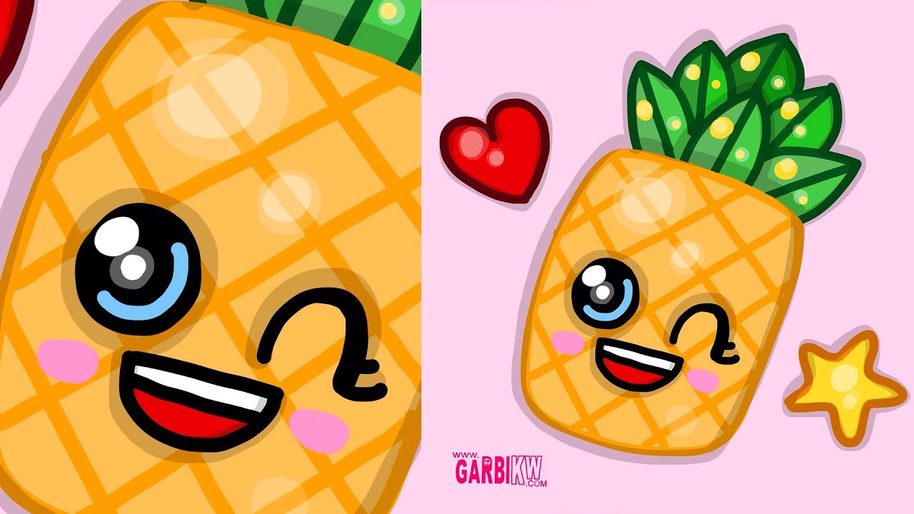 How To Draw A Kawaii Pineapple By Garbi Kw Easy Drawings Youtube