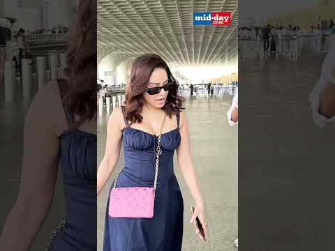 Love Sex Aur Dhokha Fame Nushrratt Bharuccha Stuns in Blue Dress at Mumbai Airport