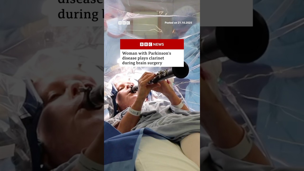 Woman with Parkinson's disease plays clarinet during brain surgery. BBCNews