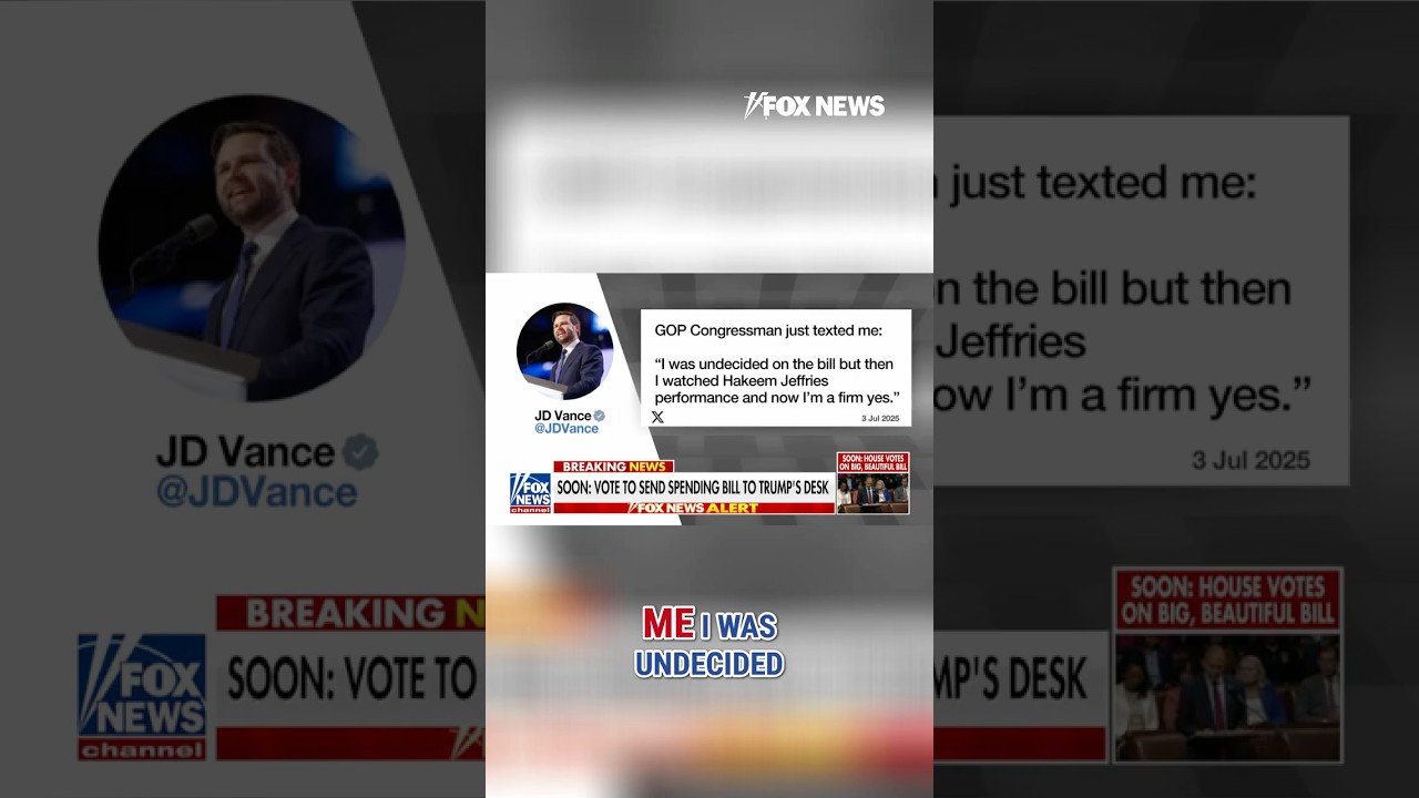 VP Vance reveals text from GOP congressman as megabill nears final vote #shorts #foxnews #politics