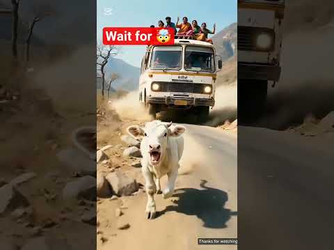 cow gets buried under a tree, then the calf goes to ask for help but the people on the bus save it