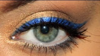 bronzed eyes with electric blue eyeliner: tutorial, summer makeup, pretty, style, mac, makeup,