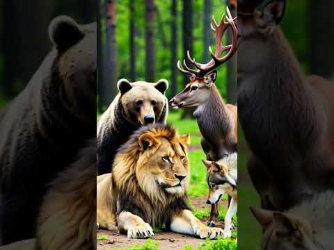 Lion Bear Deear and Fox are friends #shortsfeed #animalattack #shortvideo #animalattack