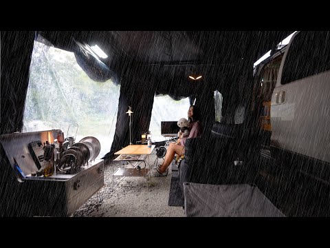 ☔️비 내리는 산 속, 180도 회전 어닝룸에서 아늑한 차박캠핑 / 끝나지 않은 여름..☆ / 매콤한 곱창볶음, 핫도그 사라다빵
