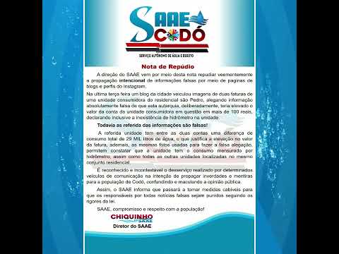 ⚠️NOTA DE REPÚDIO DO SAAE A NOTÍCIAS FALSAS⚠️