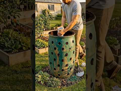 JARDIM VERTICAL DIY com Barril de Plástico 🥔🌿 | Faça Você Mesmo Plante Batatas em Casa  #shorts