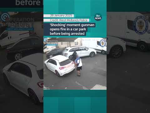 'Shocking' moment gunman opens fire in a car park before being arrested.