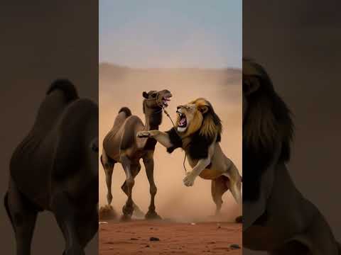 Camel and lion fighting #shorts #shortvideo #shortsfeed #wildlife