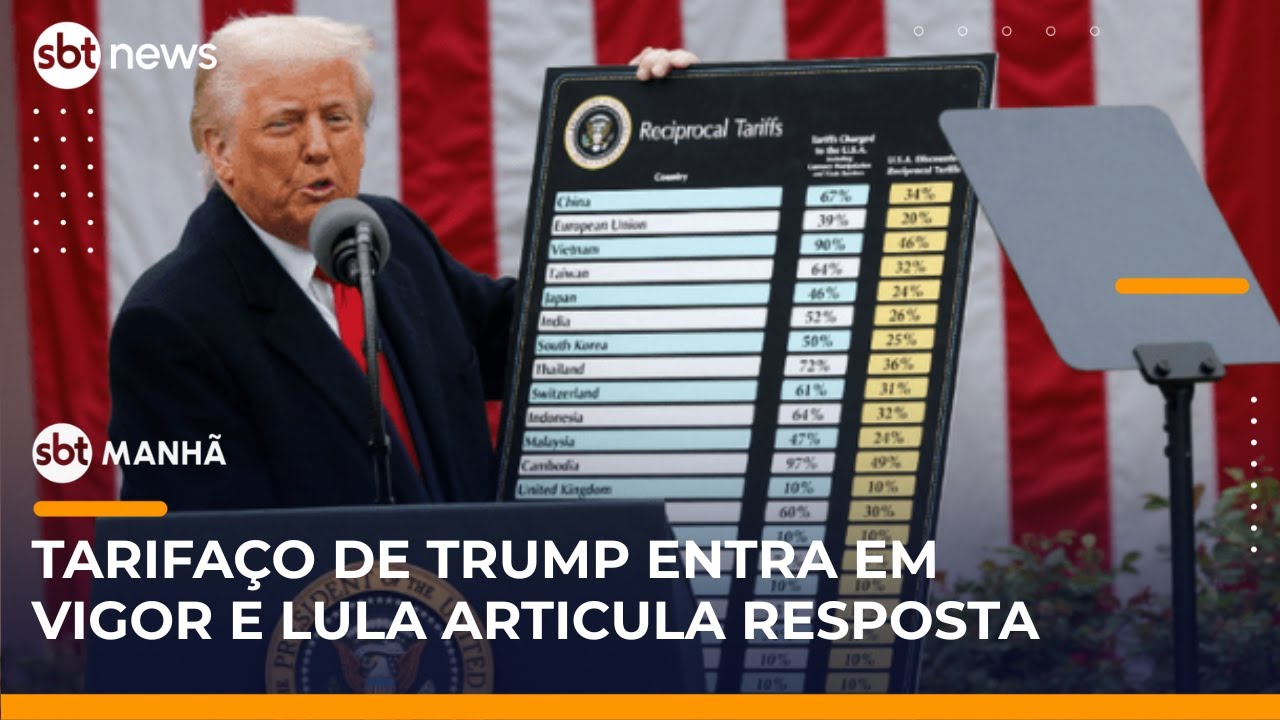 SBT Notícias Tarifaço de Trump entra em vigor Lula articula resposta internacional aos EUA