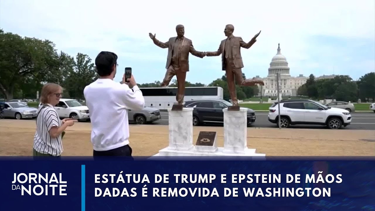 Estátua de Trump e Epstein é removida