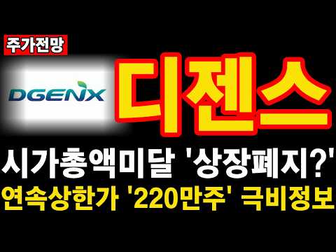 [<strong>디젠스</strong>] 시가총액미달사유 '상장폐지' 연속상한가, 세력물량 220만주 극비정보!