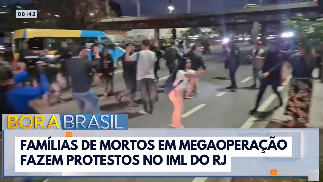 Famílias de mortos em megaoperação fazem protestos no IML do RJ  TV Online Famílias de mortos em megaoperação fazem protestos no IML do RJ