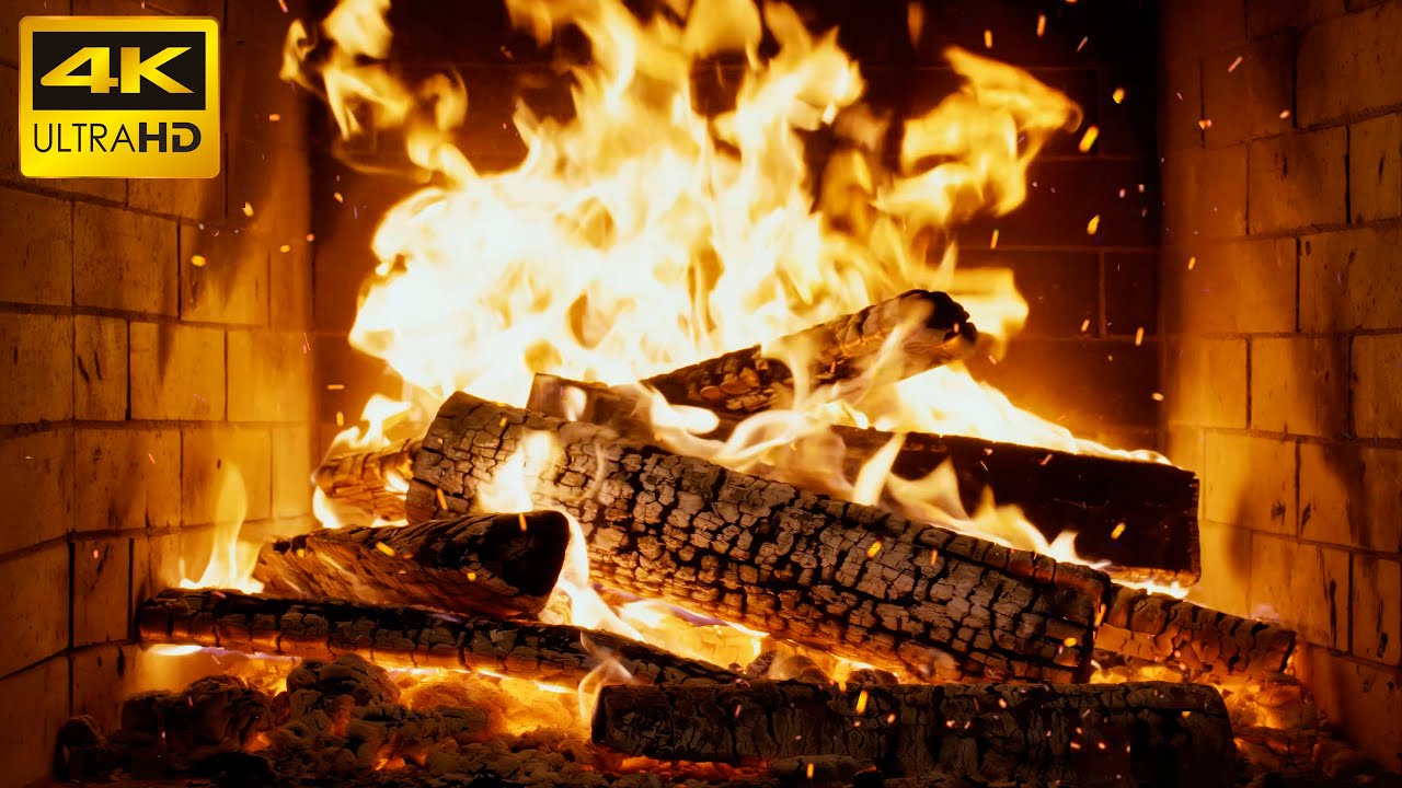 🔥 The COZY Fireplace (No MUSIC) with Burning LOGS and Crackling FIRE Sounds for NIGHT Ambience