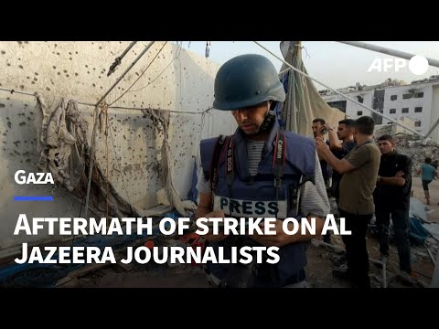 Aftermath of deadly strike on Al Jazeera journalists' tent in Gaza | AFP