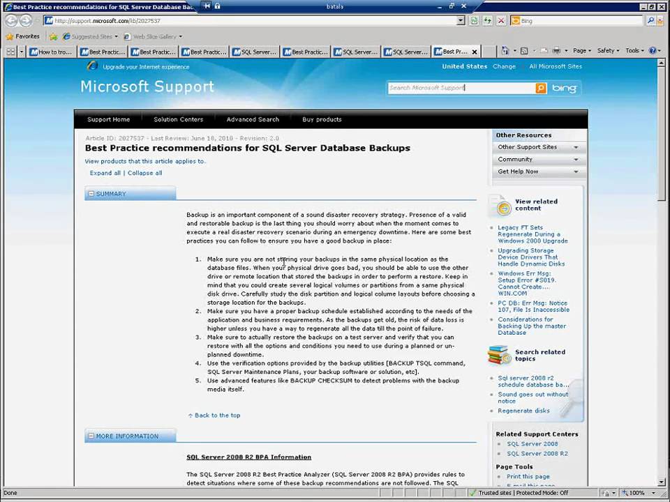 Sql server 2008 r2 best practice analyzer bpa youtube