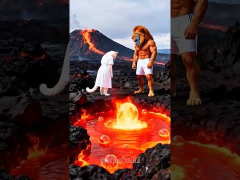 बिल्ली की अनोखी ट्रेनिंग – शेर से सीखी ताकत 💪🐾 #ai #cat #lion #shorts