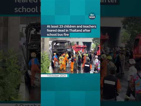 At least 23 children and teachers feared dead in school bus fire #itvnews #thailand #fire