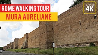 Walk by thousand years old roman wall -  Rome Walking Tour (4K ULTRA HD)