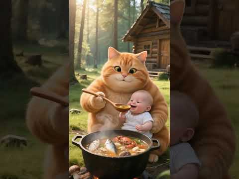 Orange Cat Saved a Baby. #cat #catcooking #funnycats #midjourney #catai #ai #aivideo #shorts