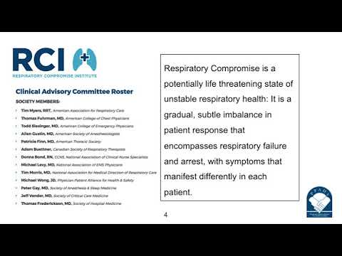 Jeffrey S. Vender, MD (Clinical Professor, University Of Chicago, Pritzker School of Medicine) and Chairman of the clinical advisory committee to the Respiratory Compromise Institute (www.respiratorycompromise.org) discusses the benefits of early detection of respiratory compromise through continuous patient monitoring. Jeffrey S. Vender, MD (Clinical Professor, University Of Chicago, Pritzker School of Medicine) and Chairman of the clinical advisory committee to the Respiratory Compromise Institute (www.respiratorycompromise.org) discusses the benefits of early detection of respiratory compromise through continuous patient monitoring.