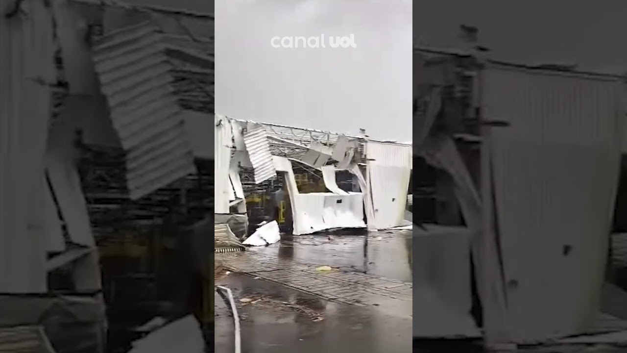 Fábrica da Toyota tem teto arrancado durante fortes chuvas e ventanias em SP vídeo