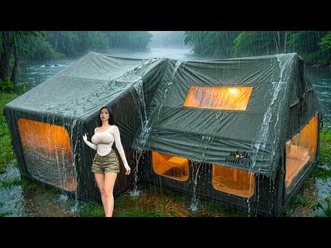 Camping in Heavy Rain☔️NonStop Pouring Rain & Thunderstorms⚡️Rain ASMR