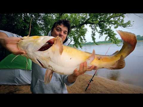 Sandbar camping for FAT river fish (overnight fishing adventure) video thumbnail