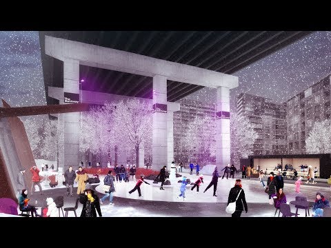Ice-skating trail transforms unused space underneath Toronto highway