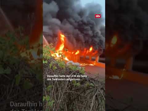 Connecticut: Tanklaster geht nach Unfall in Flammen auf | #ntv #shorts
