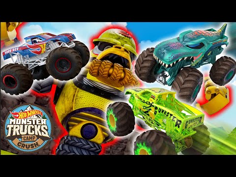 Crushzilla Challenges Hot Wheels Monster Trucks! + More Videos for Kids