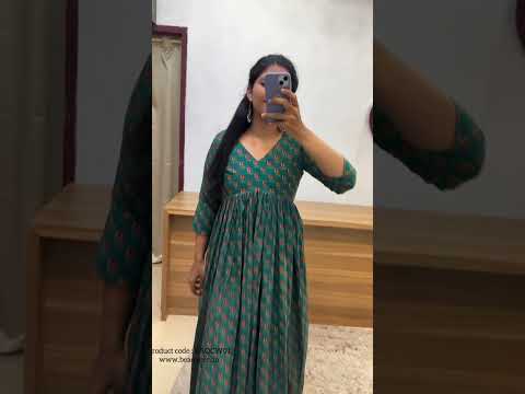 CASUAL WEAR COTTON PRINTED FRONT GATHERED OUTFIT-WWW.BEAQUEEN.IN #kerala #fashion #kurti