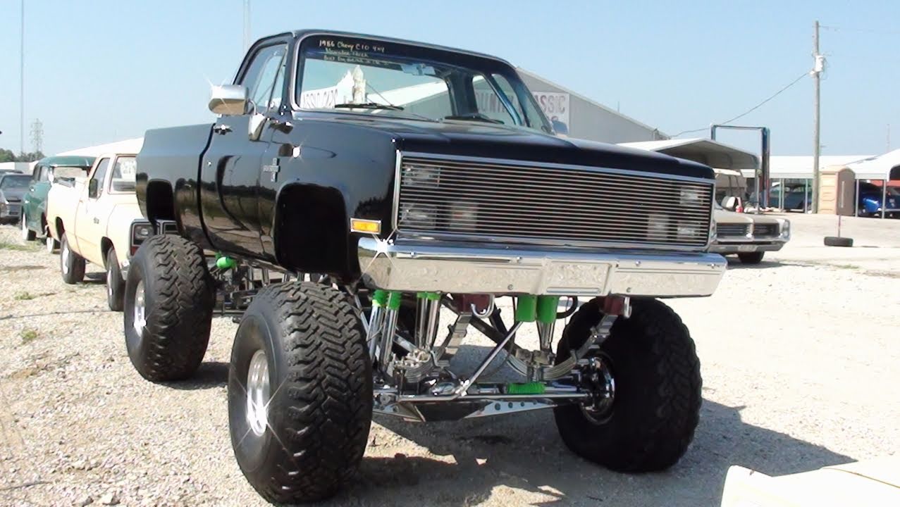 Huge 1986 Chevy C10 4x4 Monster Truck All Chrome Suspension 383 Stroker Youtube 0155