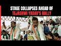 On Camera: Stage Collapses, Tejashwi Yadav Addresses Rally From Bus Roof In Bihar