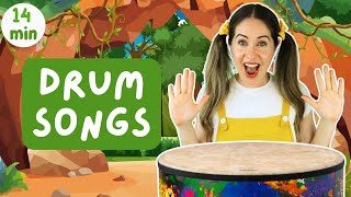 🥁 Drum songs | 5 Little Monkeys, Jungle Animals, Monster Beat + more | Toddler music class