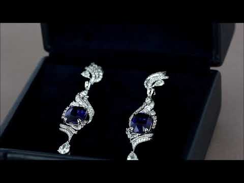Серьги к комплекту с сапфиром и бриллиантами 