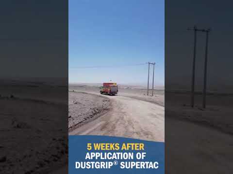 DUSTGRIP® SUPER TAC, a new generation dust suppressant that binds the surface roadway while maintaining sub-soil moisture content. DUSTGRIP® SUPER TAC is well suited for dry to moderately rainy climates, and has the ability to retain moisture and re-hydrolize after initial application. DUSTGRIP® SUPER TAC, a new generation dust suppressant that binds the surface roadway while maintaining sub-soil moisture content. DUSTGRIP® SUPER TAC is well suited for dry to moderately rainy climates, and has the ability to retain moisture and re-hydrolize after initial application.