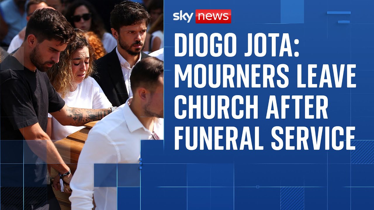 Diogo Jota and brother Andre Silva's coffins carried from church after funeral service