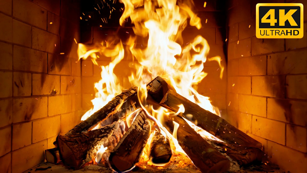 🔥 Winter Night Fireplace / Natural Fire Sounds and Burning Wood for Calm Christmas Nights / 4K