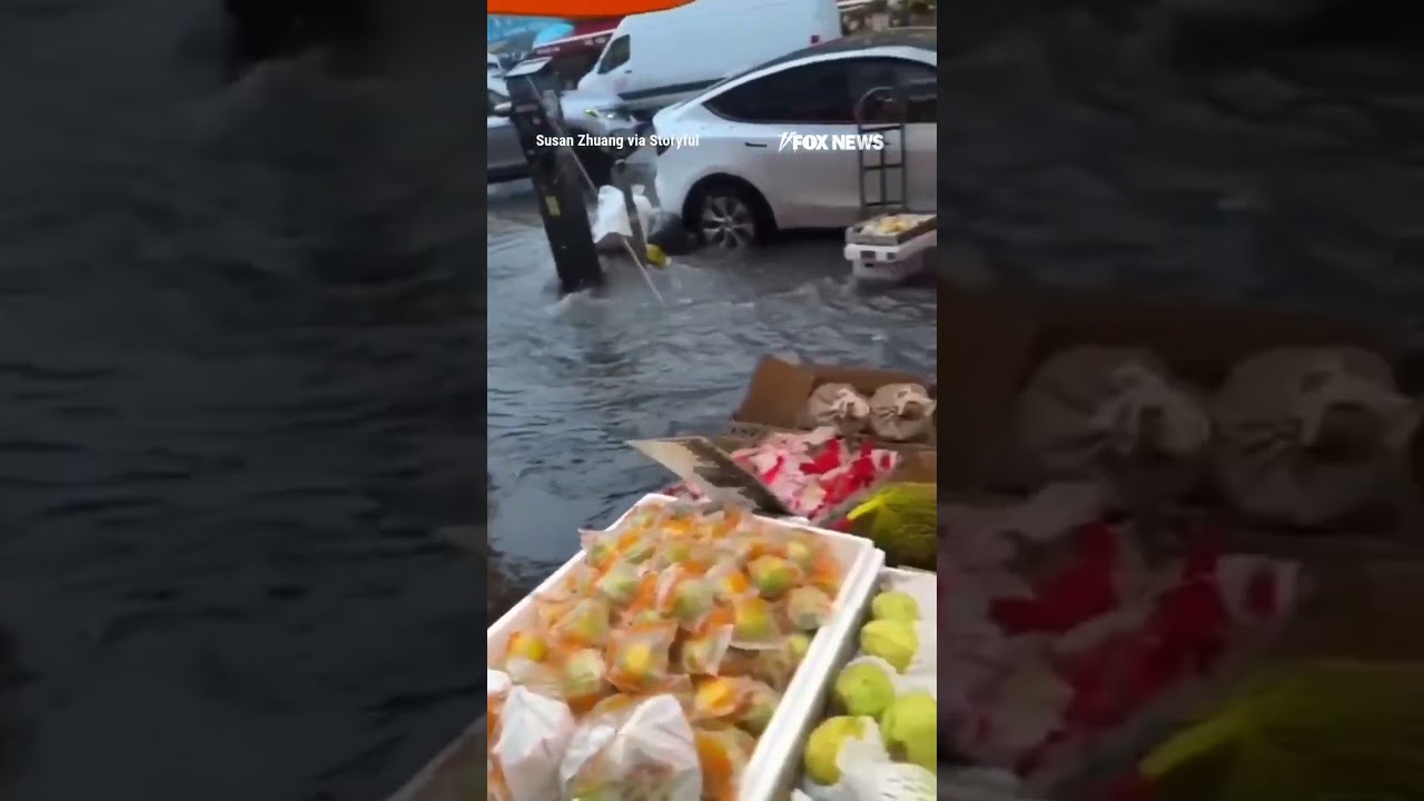 WATCH: Floodwaters rush streets in NY as heavy rain triggers flash flood warnings #shorts #usa #nyc